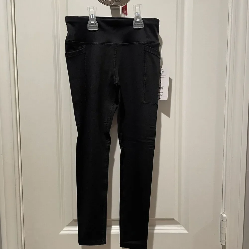 Athletic Works Girls Black Leggings Size Small 6-6X w/Pockets NEW